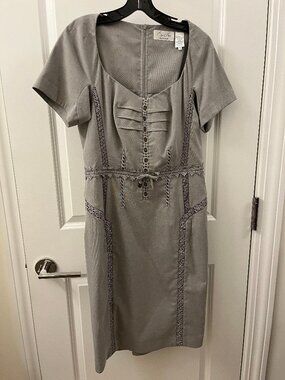 Byron Lars Beauty Mark Tie Front Bustier Gray Midi Sheath Dress Size 10
